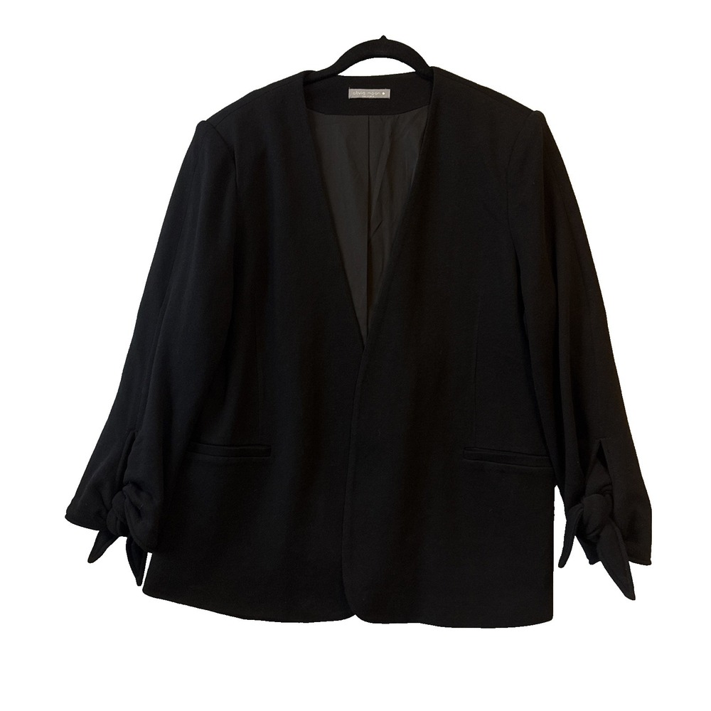 Olivia Moon Tie Sleeve‎ Open Collarless Knit Blazer Size XL Business Chic Modern